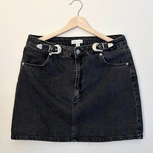 Topshop black denim mini skirt with buckle details